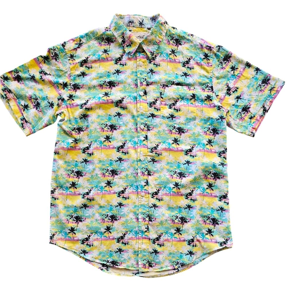 Coastal Shirt Mens XL Palm Tree Tropical 100% Cotton Short Sleeves Top Green